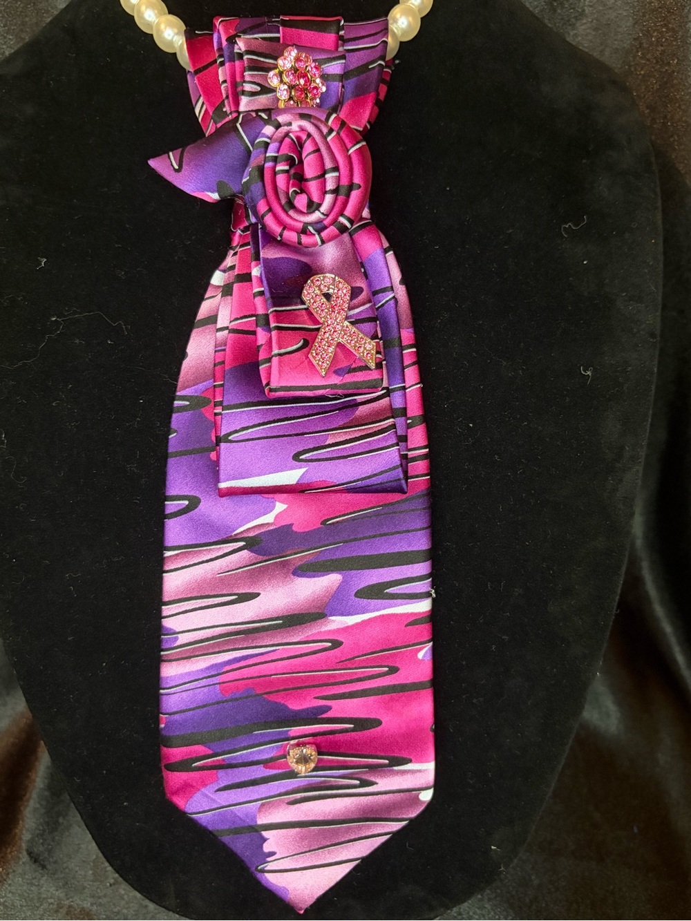 Arrow Pink and Purple Satin Necktie with Ribbon Pin